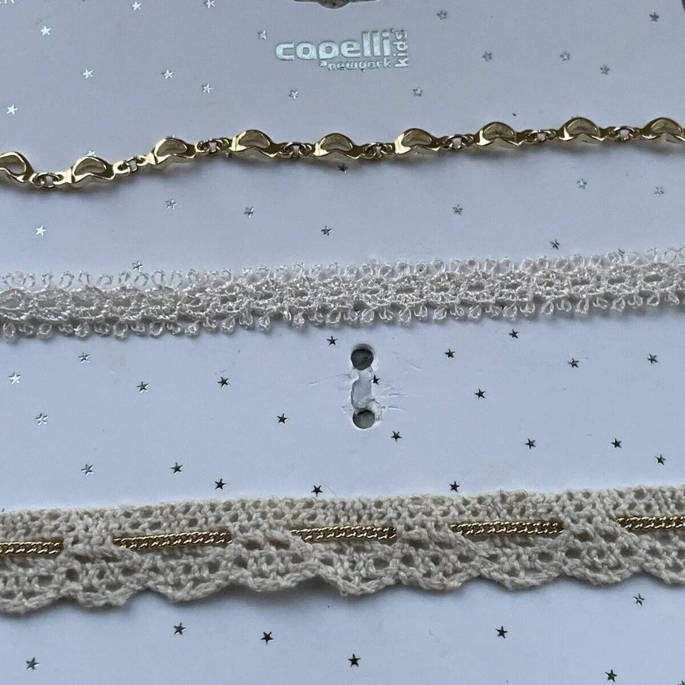 Capelli Kids Choker Necklace White Lace Gold Tone Chain Necklace Fashion Jewelry